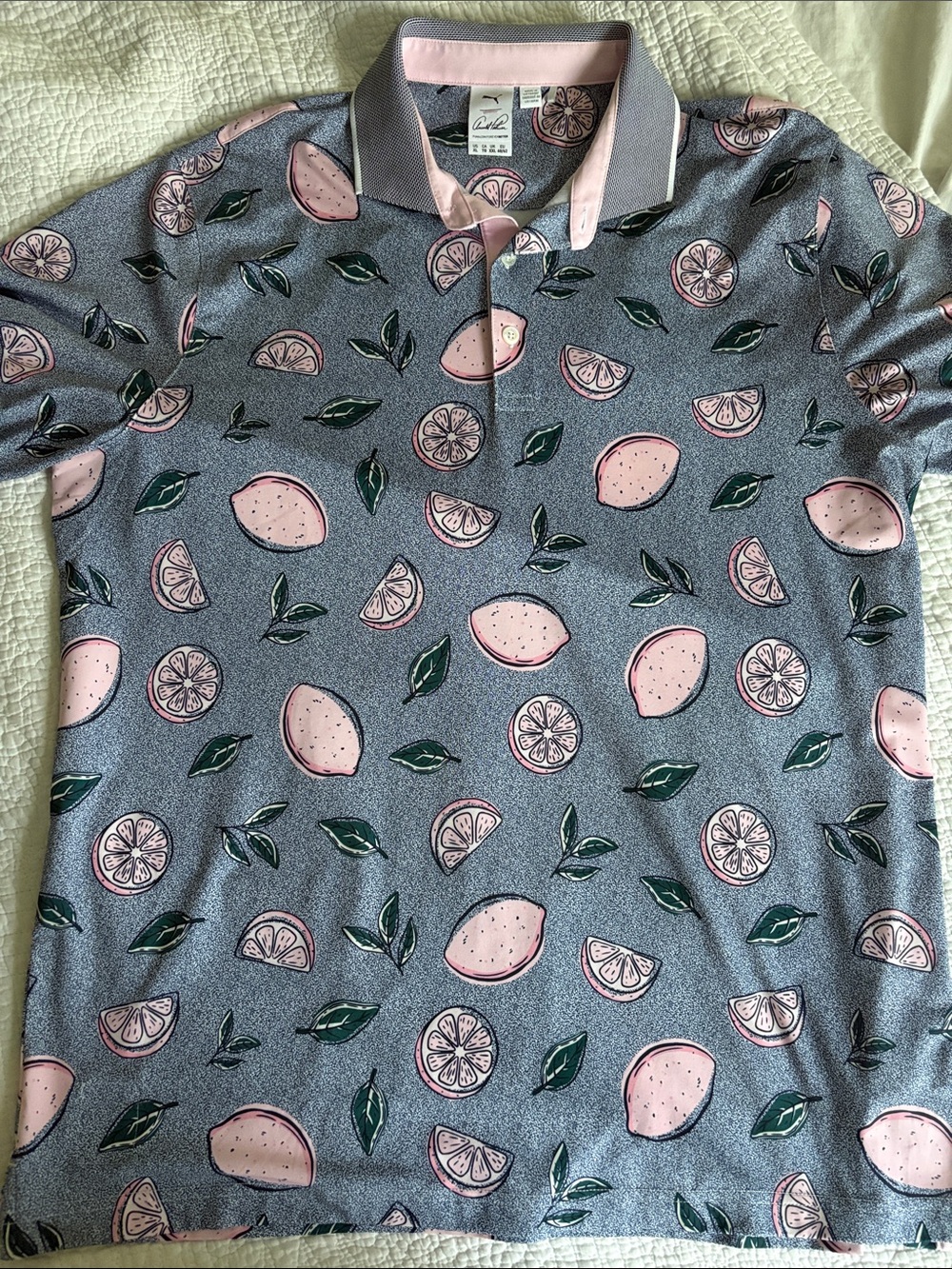 Puma Arnold Palmer Pink Lemon Print Polo Shirt XL